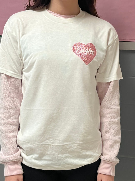Short Sleeve Eagles White Valentines Shirt with Pink Sparkle