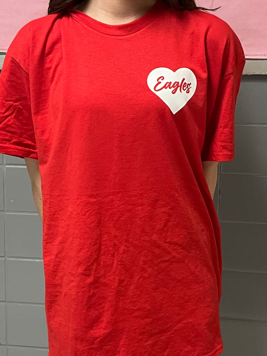 Short Sleeve Red Eagles Valentines Shirt with White Logo