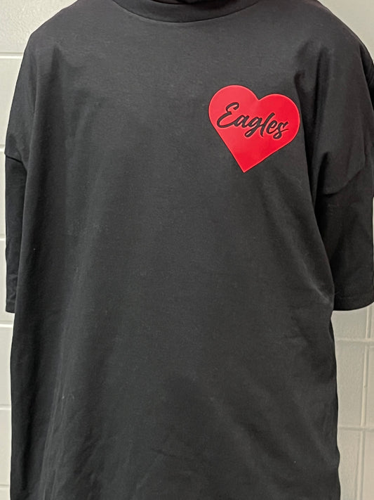 Short Sleeve Black Eagles Valentines Shirt with Red Logo